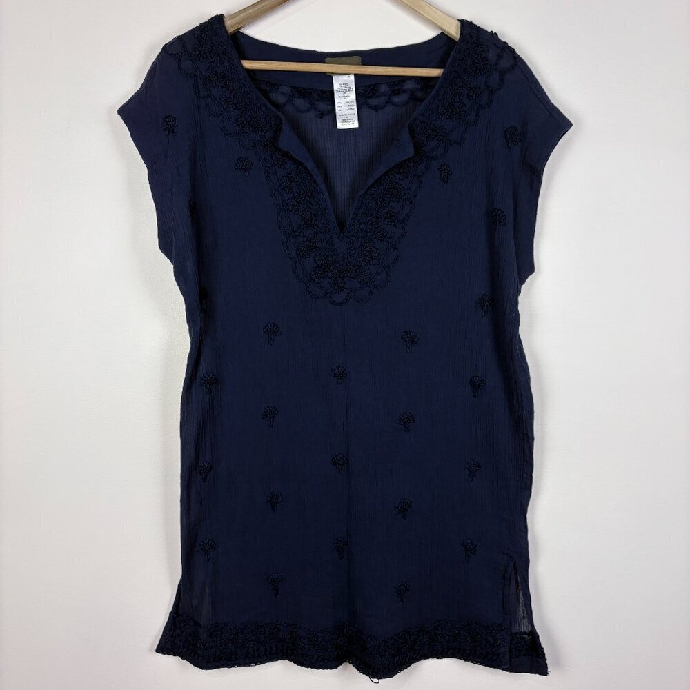 Tommy Bahama Blue Cotton Sheer Embroidered Swim Coverup Dress Resort Beach
